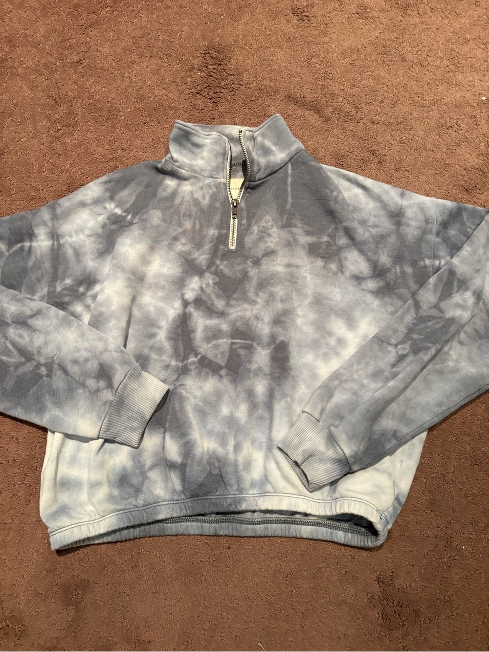 American Eagle Outfitters Tie-Dye Quarter-Zip Pullover - Blue & White